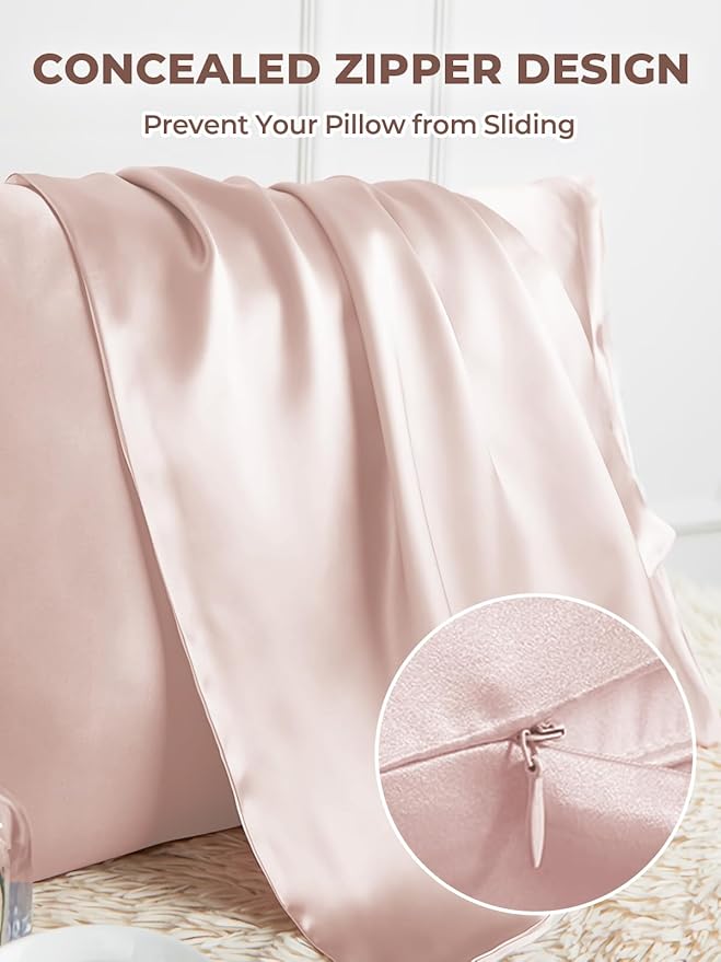 Mulberry Silk Pillowcase for Hair and Skin, SGMSILK 22 Momme Natural Silk Pillow Cases with Zipper, 6A Soft and Smooth Single Sided Pure Silk Pillow Cover (Coral Pink, Standard 20"x26")