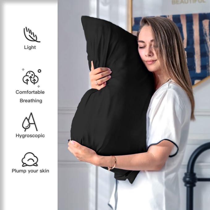 Silk Pillowcase for Hair and Skin,Soft,Breathable and Sliky 100% Standard Size Pillow Cases Set of 2,Both Sides Natural Mulberry Silk Pillowcases with Hidden Zipper(Standard Size 20"X 26",2pcs)