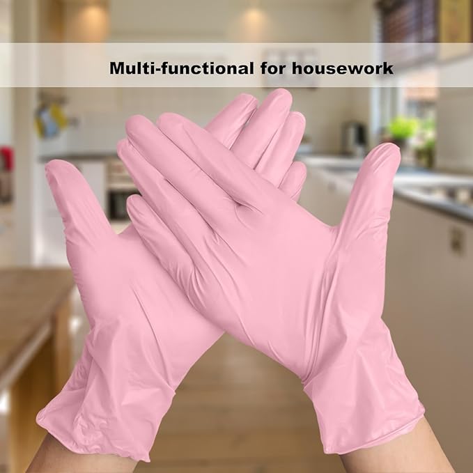 Disposable Gloves Large, Nitrile and Vinyl Blend Material Gloves, Latex Free 4 Mil 100 Pc Food Grade Glove for Cleaning, Food Prep,Hair Dye,Tattoo, Pink