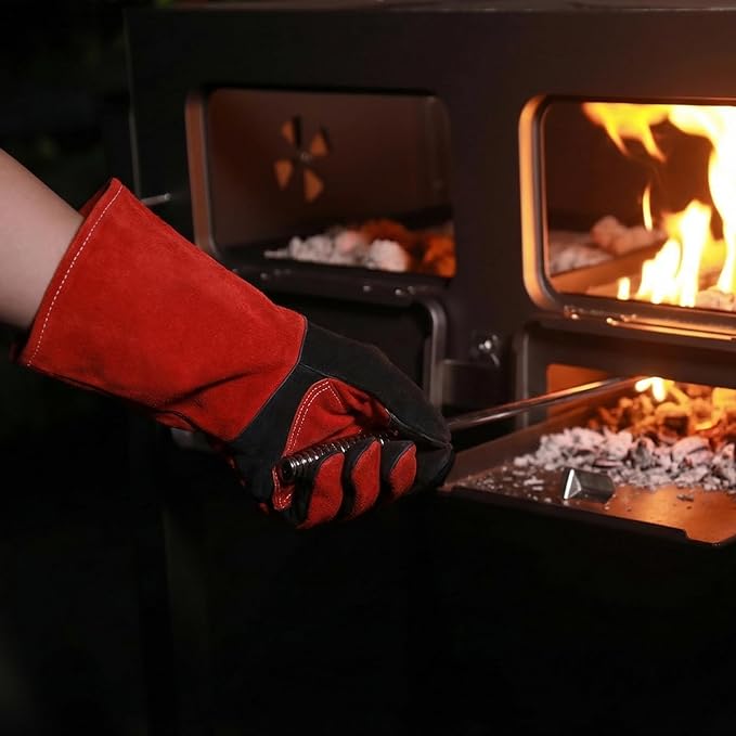 Gloves Fire Heat Resistant: 16IN 932°F Fireproof Leather for Welding Fire Pit Wood Stove Campfire Furnace BBQ Baking,Grill Oven Stick Mig Tig Gear Gift for Man XL