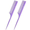 Rat Tail Comb for Women: 2Pcs Purple Fine Tooth Parting Tip Carbon Fiber Root Teasing Anti Static Hair Comb