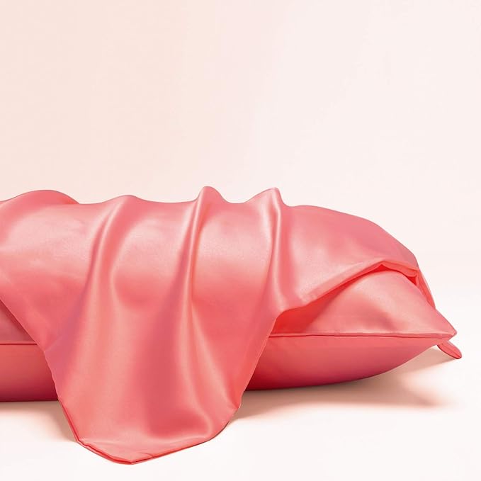 NTBAY Zippered Satin Pillow Cases for Hair and Skin, Luxury Queen Hidden Zipper Pillowcases Set of 2, 20x30 Inches, Coral Pink