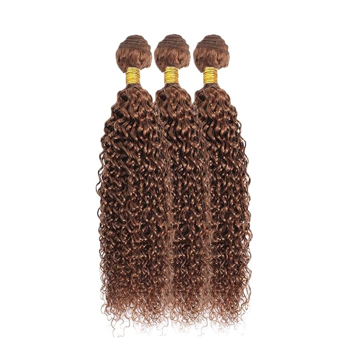 Color #30 Human Hair Bundles Light Brown Water Wave Bundle 26 28 30 Inch Niegmeag Brazilian Virgin Soft and Silky Remy Hair Extensions Color #30 Wet and Wavy Bundle