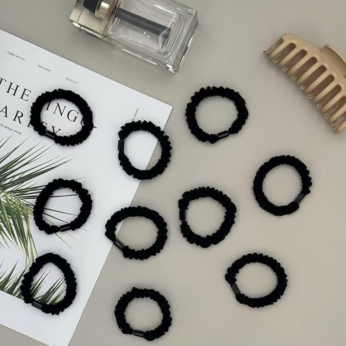 10 Pcs Black Small Satin Hair Ties No Damage for Women Girls Thick Thin Hair, Small Satin Scrunchies Hair Ties Skinny Hair Elastic Bands Ponytail Holders for Women Hair Accessories