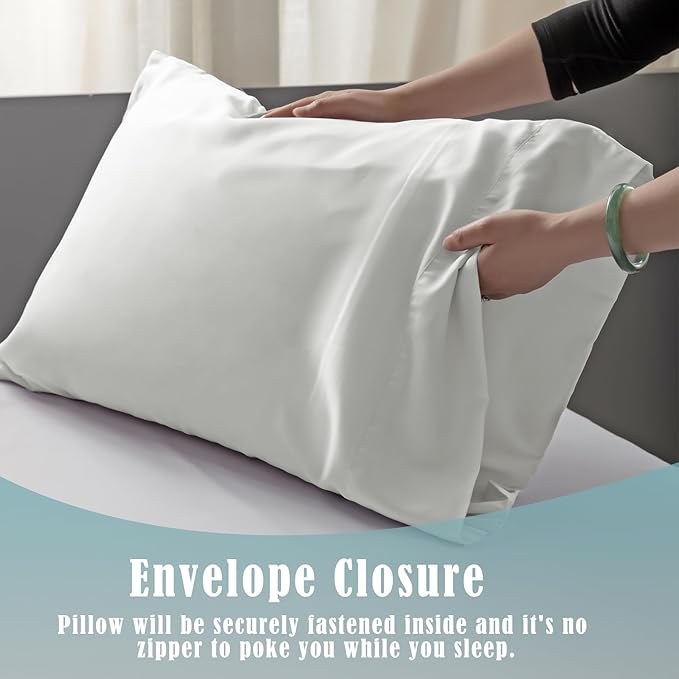 TELUS Pillow Cases Standard Size 2 Pack, Bamboo Rayon & Lyocell Pillowcase with Envelope Closure, Cooling Breathable Pillow Cover for Hot Sleeper & Night Sweats, 20x26 inch, Ivory White