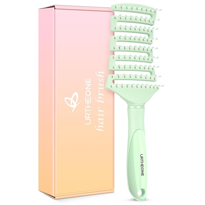 Hair Brush, Curved Vented Detangling Hair Brushes for Women Men Wet or Dry Hair,Faster Blow Drying Styling Professional Paddle Vent detangler brush (Light Green)