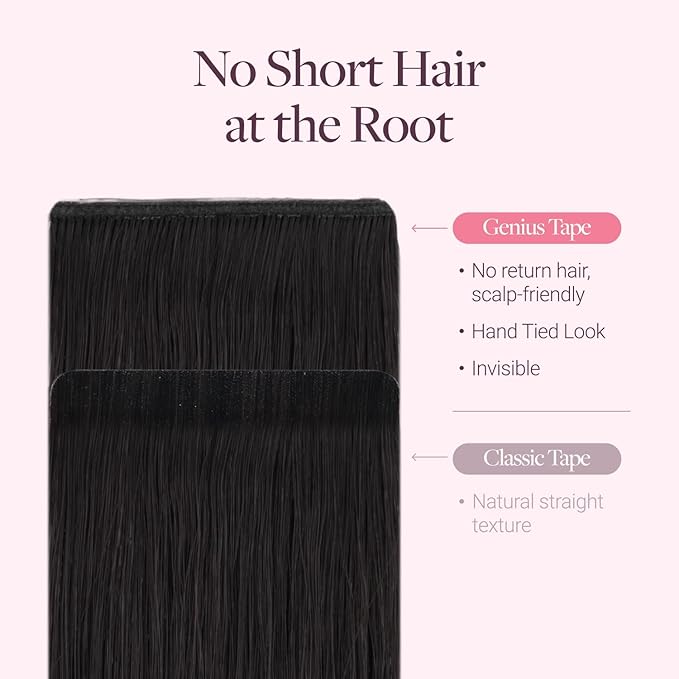 GOO GOO Genius Tape in Hair Extensions, Hand Tied Tape Weft, 1B Natural black, 14inch 50g 20pcs, Remy Human Hair, Seamless Invisible Tape, Natural Blend, Lightweight