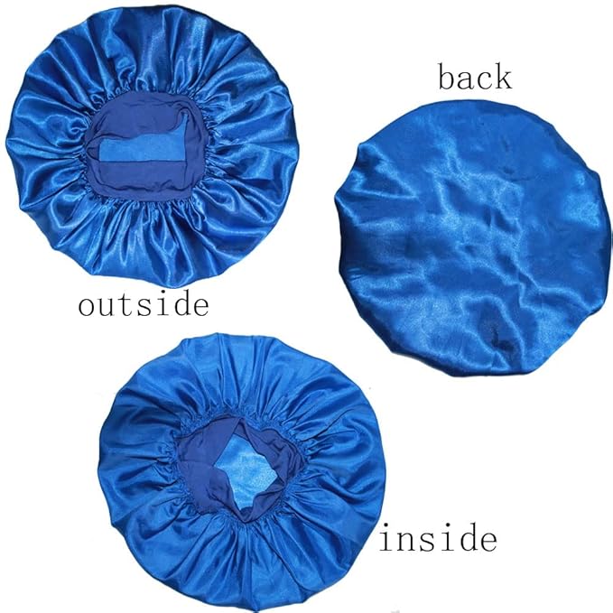 VEYRNEIC Hair Satin Bonnet for Sleeping Shower Caps Silk Chemo Caps with Wide Elastic Band Night Sleep Cap Bonnets for Black Women Braids with Satin Storage Bag (Royal Blue)