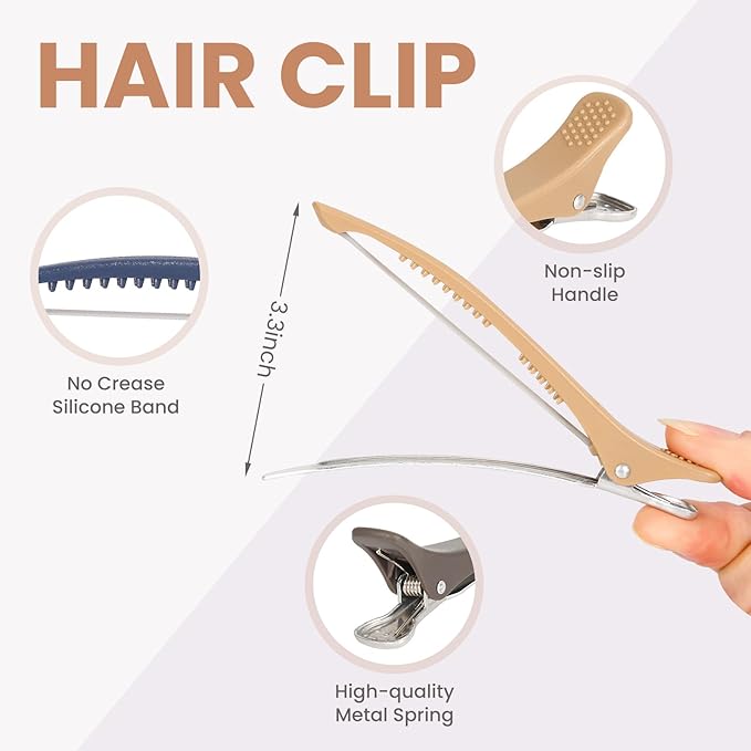 6PCS Hair Clips for Styling - No Crease Hair Clips for Women - Non Slip Duck Billed Hair Roller Clips with Silicone Band - Salon Hair Sectioning Clips - Multicolor