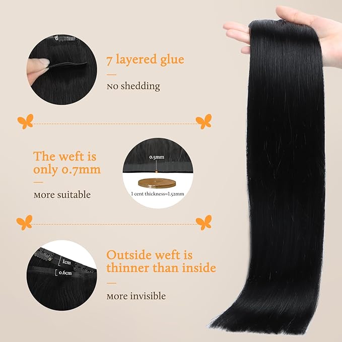 DOORES Clip in Human Hair Extensions, Jet Black 130g 9pcs 14 Inch, Thick Seamless Hair Extensions Clip ins Natural Straight Remy Weft