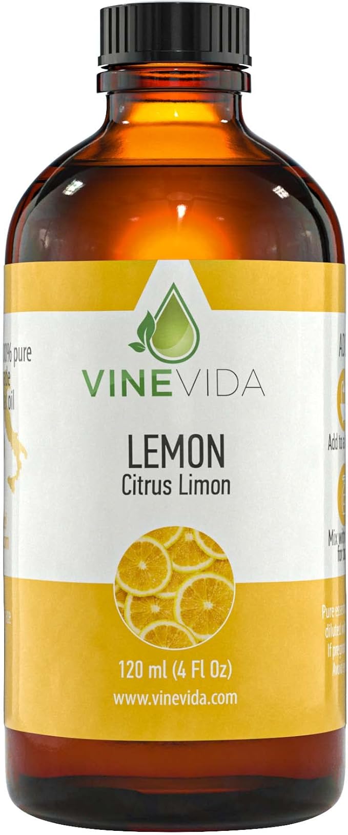 VINEVIDA Lemon Essential Oil 4 oz - Undiluted & DIY Candle Scents - Bulk Oil for Soap Making & Skin Safe