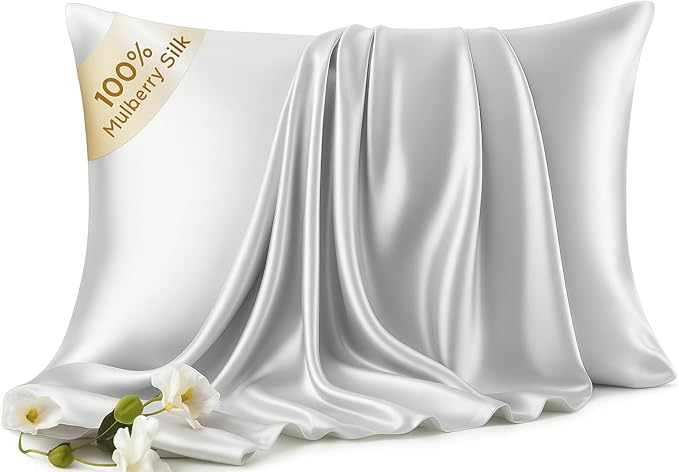 100% Pure Mulberry Silk Pillow Cases - 6A Luxury Silk Pillowcase for Hair and Skin – Anti-Wrinkle, Cooling & Smooth, Hidden Zipper – Pillowcases for Sleeping Women (Gray, Standard)
