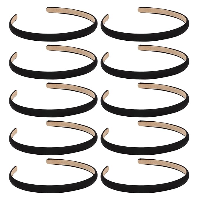 Wecoe Black Narrow Satin Headbands, 10pcs Non Slip Fashion Hair Bands for Women' Hair - Holiday & DIY Accessories