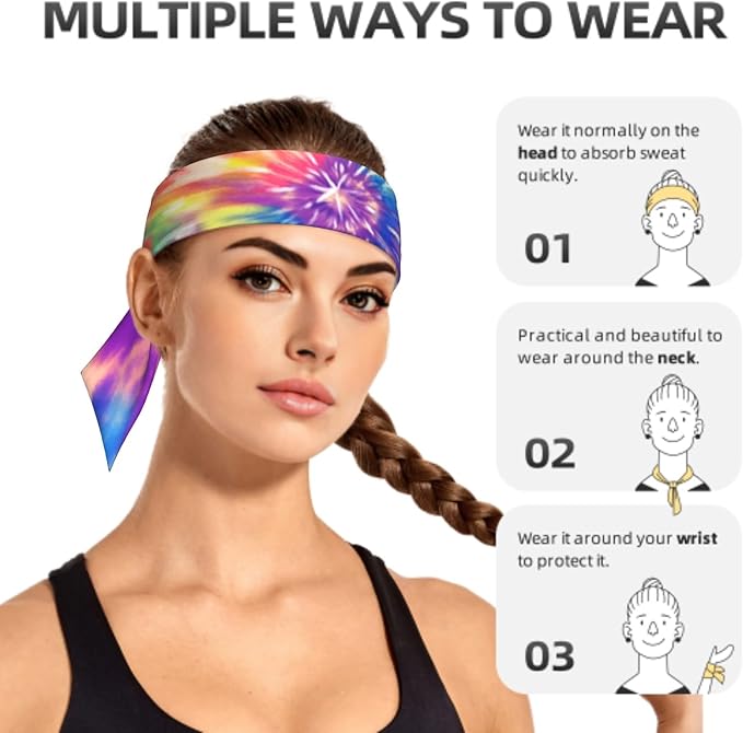 Sports Tie Headband Bandana Running Athletic Sweat Band Elastic Adjustable Sport Head Tie for Men Women Head Ties Ninja Tie Headbands Tennis Sweatbands Soccer Basketball Teams Running Head Band