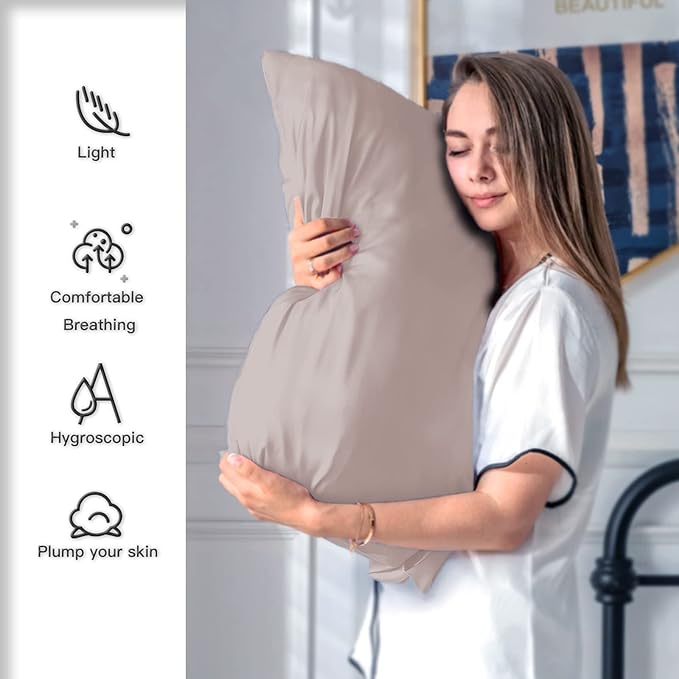 Silk Pillowcase for Hair and Skin,Soft,Breathable and Sliky 100% Standard Size Pillow Cases Set of 2,Both Sides Natural Mulberry Silk Pillowcases with Hidden Zipper(Standard Size 20"X 26",2pcs)
