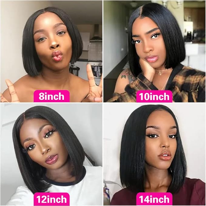 Bob Wig Human Hair 16 Inch 13x4 HD Frontal Bob Wigs Human Hair Pre Plucked with Baby Hair Straight Wigs for Black Women 180% Density Natural Black Wig