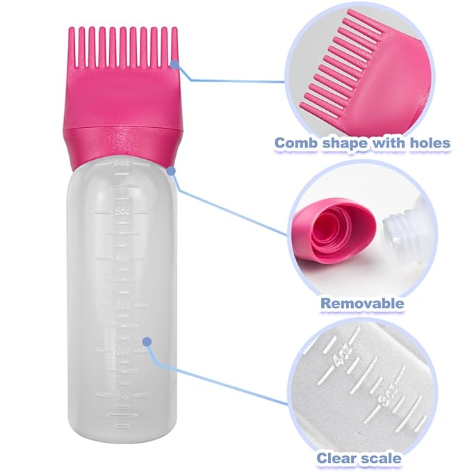 ELANE 4 Pack Hair Oiler Comb Bottle,Root Comb Applicator Bottle for Hair Oil Scalp Hair Oiling Applicator(Grey+Red)