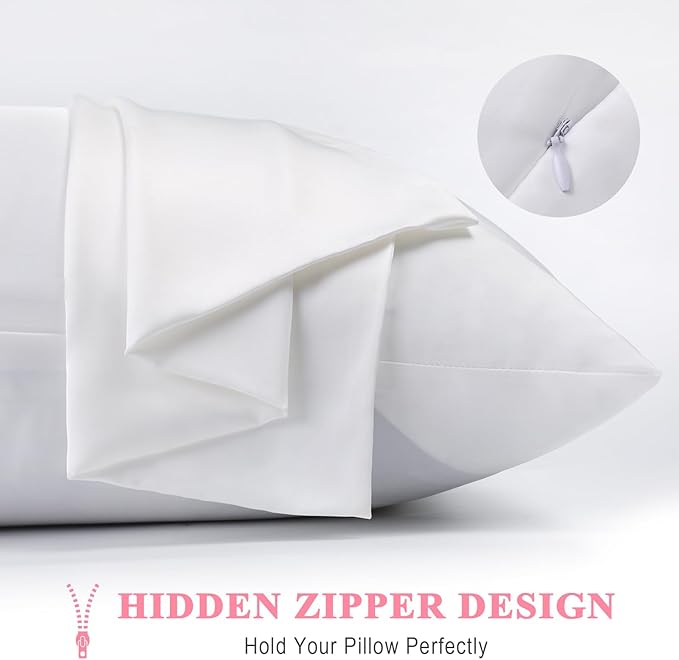 100% Pure Silk Pillowcase 2 Pack for Hair and Skin, Both Sides 23 Momme Grade 6A+ Mulberry Silk Pillowcases with Hidden Zipper, Soft&Smooth Cooling Pillow Cases (White, Queen 20x30)