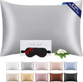 100% Mulberry Silk Pillowcase 22 Momme (SGS Certified) with Free Silk Eye Mask - Luxury Gift-Ready Folded Packaging, Cooling Pillow Cover for Hair & Skin Care (Silver Gray, Standard (1 Pack))