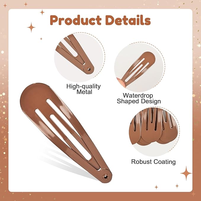 2 Inch Brown Hair Clips Barrettes Metal Snap Clips for Women Durable Water Drop Ideal Hair Accessories for Hairdressing Wedding and Everyday Use 20 pcs