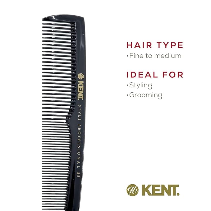 Kent SPC85 5 inch Salon-Style Dressing Cutting Comb with Wide and Fine Teeth Professional Barber Haircut Comb for Styling and Teasing, Hard Rubber, Anti-static, Unbreakable & Heat Resistant