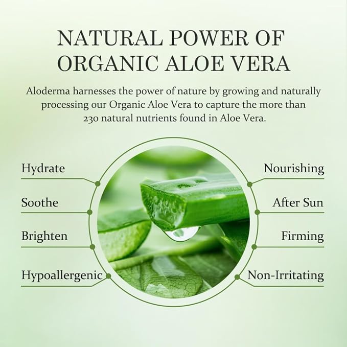 Aloderma Aloe Vera Gel + Tea Tree Oil, Made with Refreshing Organic Aloe for After Sun Skin Care, Multipurpose Use for Hair and Scalp, and Face or as a Shaving Gel or Aftershave - 10.6Oz x 2btls