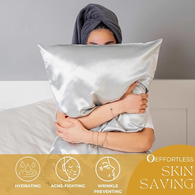 PROMEED 100% Mulberry Silk Pillowcase 2 Pack, Upgraded 3rd Generation Silk Pillow Case Set of 2 for Hair and Skin, Anti Acne, Anti Wrinkle (Standard 20"x26", Light Grey)