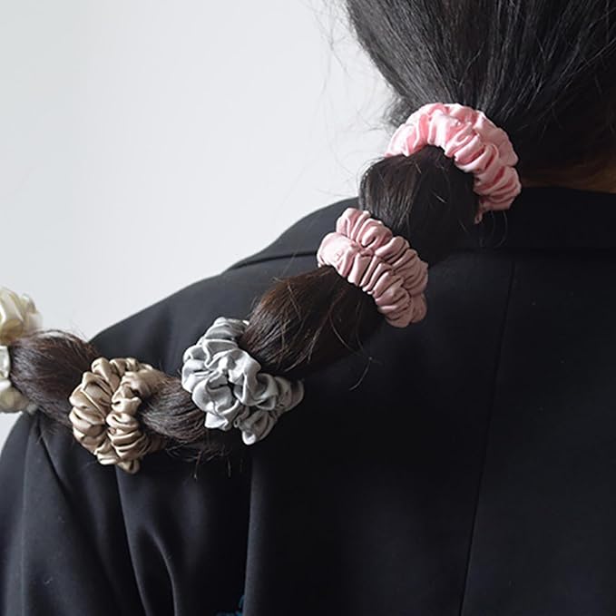 6PCS 100% Pure Mulberry Silk Hair Tie,Natural Silk Hair Scrunchie Worn on Trip, Party, Daily Life and Other Occasions, Suitable for Giving Yourself, Family and Friends Hair Accessorie(Combination 3)