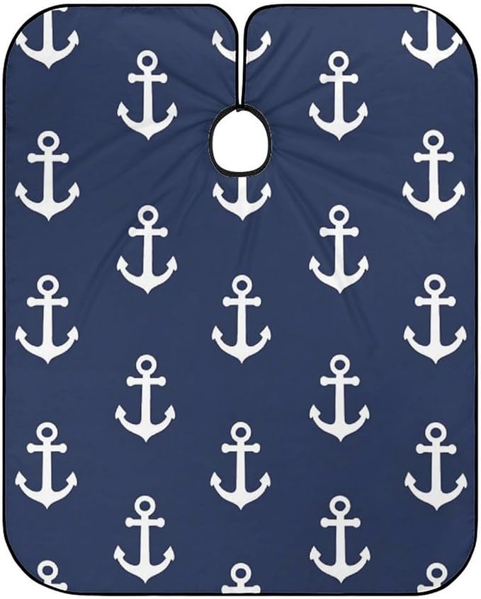 Fashion Unisex Hair Cutting Cape with Adjustable Closure Navy Nautical Anchor Barber Cape