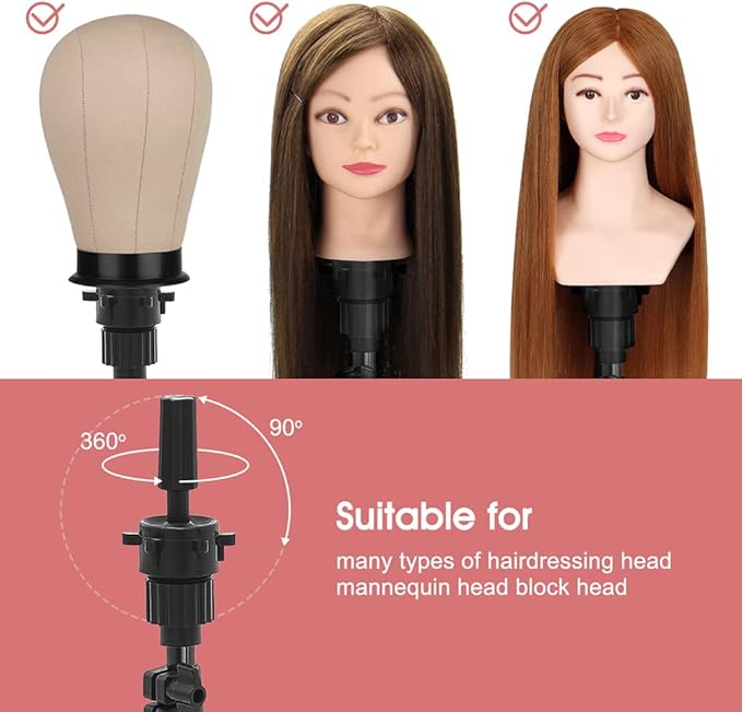 Mannequin Head Stand, Upgrade Foldable Wig Stand Tripod for Cosmetology Hairdressing Training, Metal Adjustable Wig Head Stand with Wig Caps, T-Pins, Comb, Hair Clips