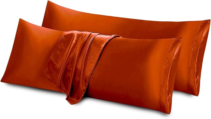 Aormenzy Satin Body Pillow Cover Set of 2, 20x54 Inches Burnt Orange Body Pillow Case for Adults, Silky Soft & Cooling Body Pillow Pillowcase with Envelope Closure