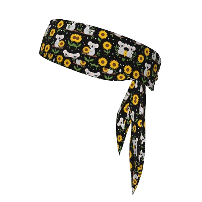 Men Women Cute Koala Black Yellow Sunflower Sports Sweatband Multifunction Cool Head Band Headdress for Sports Workout Shower