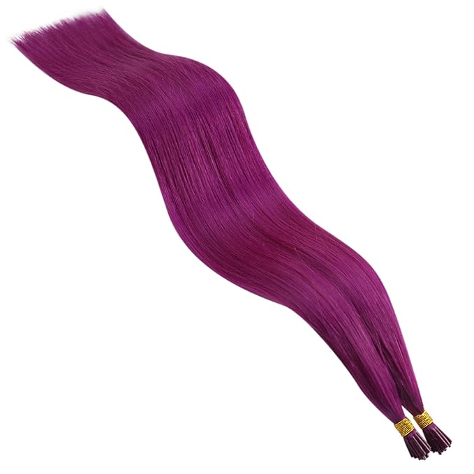 YoungSee Purple I Tip Hair Extensions 16 inch I Tip Hair Extension Human Hair 25g Pre Bonded 40 Strands Itip Hair Extensions Real Human Hair Silky Purple for DIY