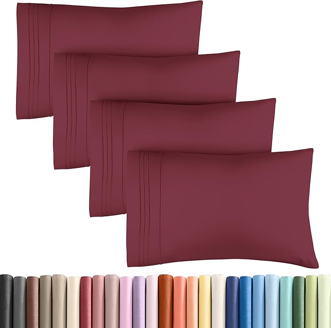 Queen Pillow Cases Set of 4 - Ultra Soft Hotel Quality Pillowcase Covers - Comfy, Cozy & Wrinkle Free - Shrinkage, Stain & Fade Resistant - Machine Washable Pillow Protectors - 4 Piece Set - Burgundy