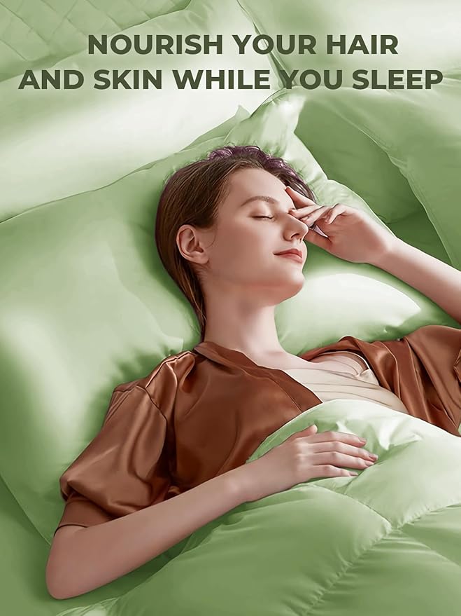 Mulberry Silk Pillowcase for Hair and Skin, SGMSILK 22 Momme Natural Silk Pillow Cases with Zipper, 6A Soft and Smooth Single Sided Pure Silk Pillow Cover (Matcha, King 20"x36")