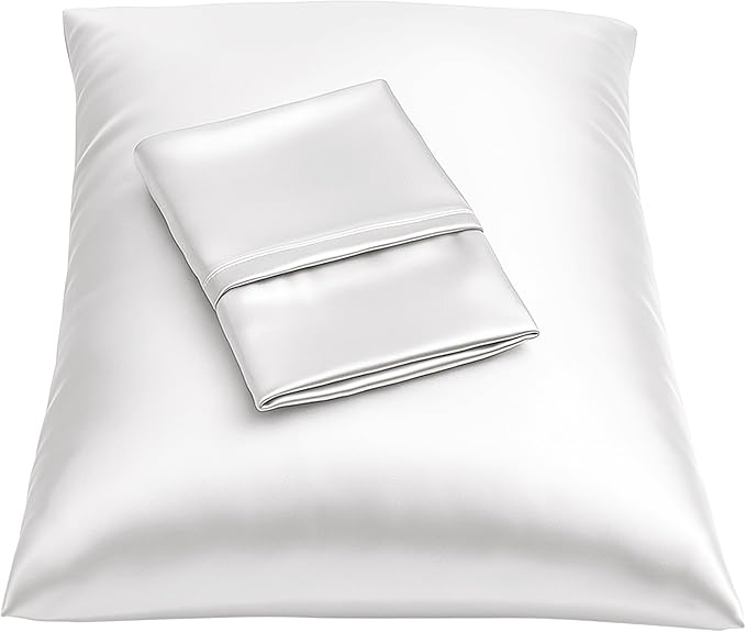 BLISSFORD Satin Pillowcase with Zipper for Hair and Skin Care, Feels Soft and Cool Like a Silk Pillowcase, White Satin Pillow Cases 2 Pack, Slik Pillow Cover, Queen Size - Set of 2
