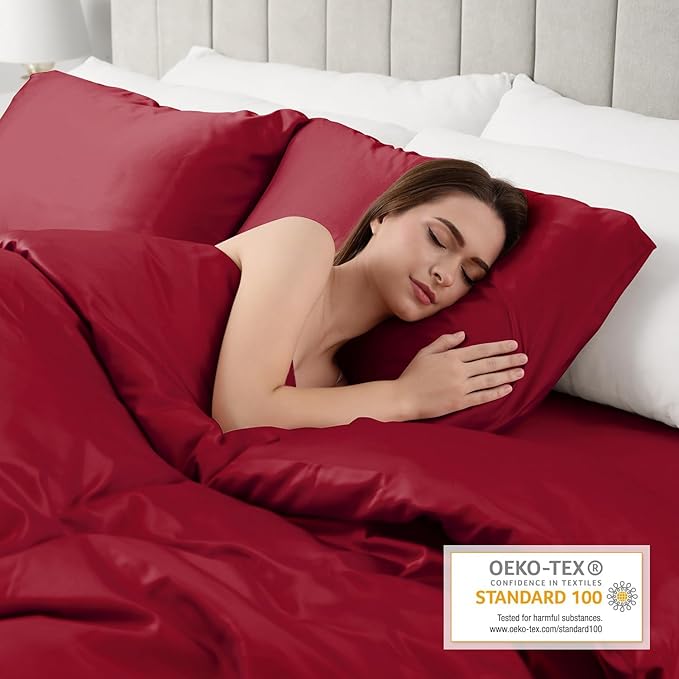Lirex Satin Pillowcase for Hair and Skin, Super Soft and Cooling Similar to Silk, 2 Pack Standard Size 20"X 26" Pillow Cases with Envelope Closure, Gifts for Women Men, Wine Red
