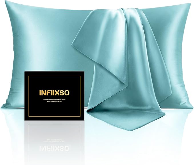 INFIIXSO Mulberry Silk Pillow Case King Size, Silk Pillowcase with Hidden Zipper 20"x36", Extraordinary Smooth and Soft Pillow Cases for Hair and Skin(Ocean Mist, 1 Pack)