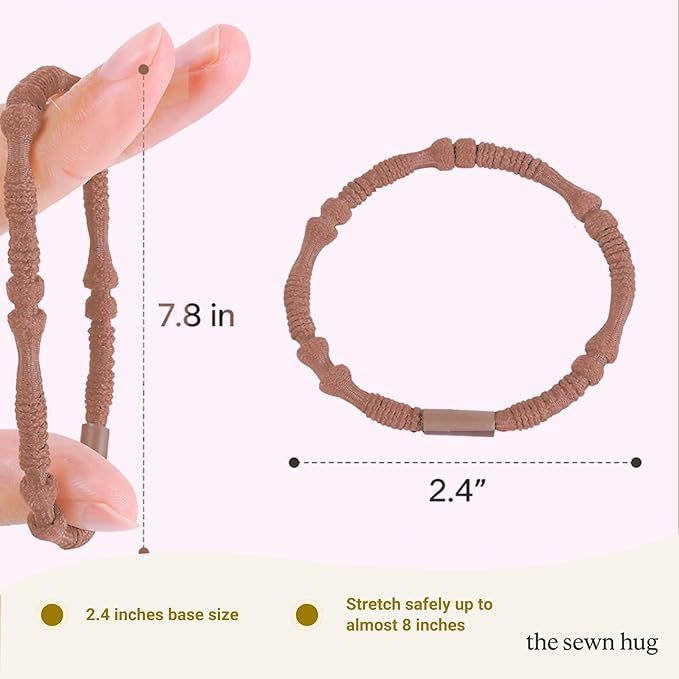 Boho Hair Ties, 20-Pack (4 Styles) Cute Elastic Bands for Thick or Thin Hair, No-Damage Stretch Bracelets, Brown Hair Accessories for Women & Girls (Boho Meadow)