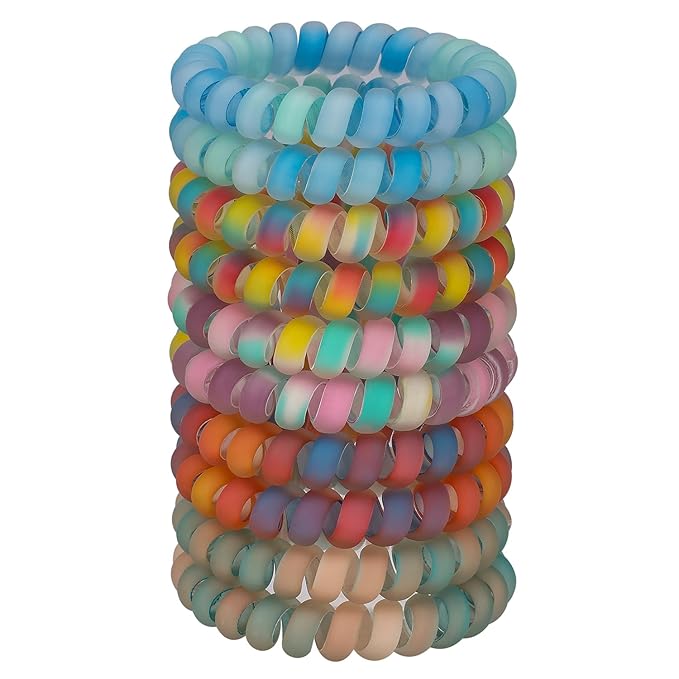 JessLab Spiral Hair Ties 10-Pack, No Damage Cute & Soft Elastic Coil Hair Ties for Women & Kids, Gentle Ponytail Holders for Thick or Thin Hair, Assorted Colors