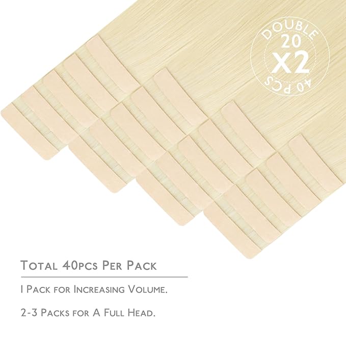WENNALIFE Tape in Hair Extensions Human Hair, 40pcs 60g 10 inch Platinum Blonde Hair Extensions Real Human Hair Straight Tape in Extensions Invisible Human Hair Extensions Reusable Real Hair Extension