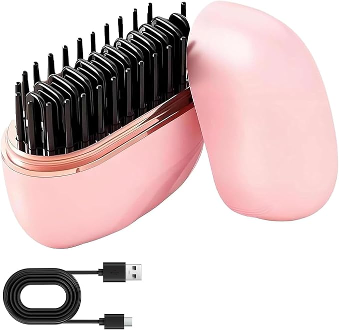 Mini Hair Straightener, Rechargeable Portable Hair Straightener Brush, Fast Heating Hot Comb 3-Speed Temperature Control with Anti Scald Shell for Home Travel
