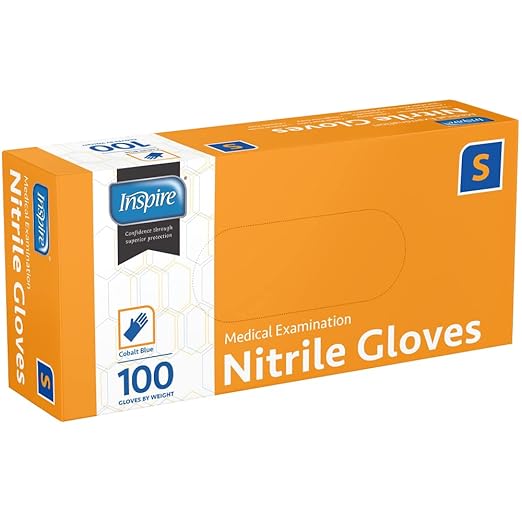 Inspire Black Nitrile Disposable Gloves | 4.5 Nitrile Safety Medical Exam Cooking Cleaning Disposable Black Gloves (Blue - Box of 100, Small)