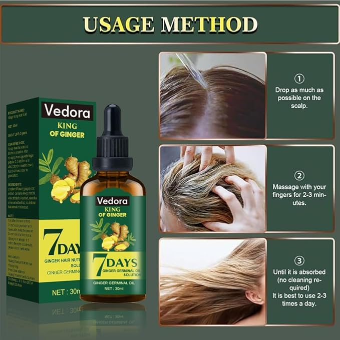 Vedora Ginger Oil for Hair Growth alongwith Roller - Hair Growth Serum, 100% Pure Natural Ginger Essential Oil - Promotes Strong, Thick, Long Hair in Women & Men - 5.05 Fl Oz / 150ML (5 PCS+Roller)