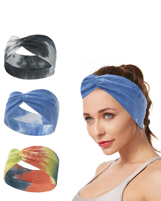 6 Pcs Wide Headbands for Women, Boho Tie Dye Headbands, Soft Fashion Headbands, Hair Bands for Daily Workout Yoga, Z-AA