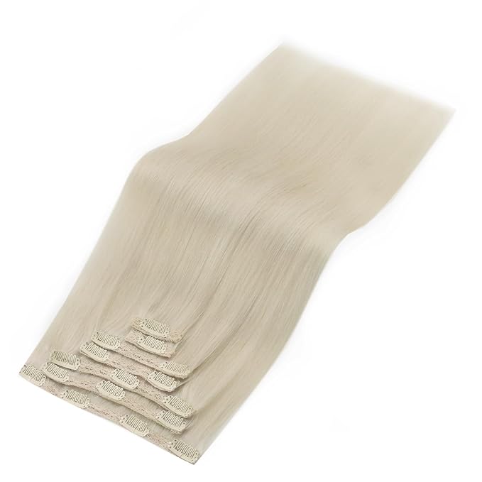 YoungSee 150G Clip in Human Hair Extensions Blonde Clip Hair Extensions Real Human Hair Platinum Blonde Add Length Remy Hair Clip on Extension Long Straight Hair Extension for Women 24Inch 7Pcs