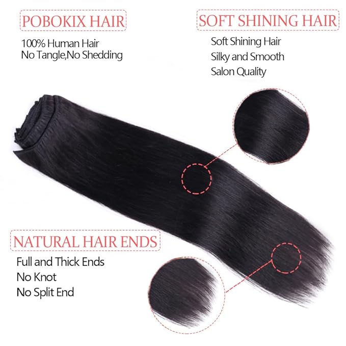 Clip in Hair Extensions Real Human Hair Straight Brazilian Human Hair Clip in Extensions 8Pcs 120g Silky Straight Remy Hair Clip ins for Women (18inch, #1B Natural Black)