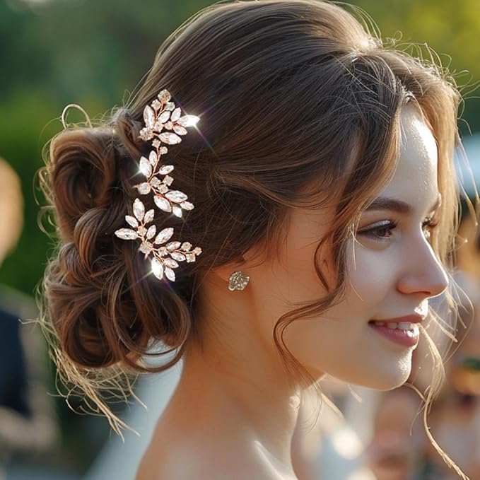 JAKAWIN Rhinestone Wedding Hair Pins Silver Bridal Crystal Hair Jewelry Accessories for Women HP130 (Rose Gold)