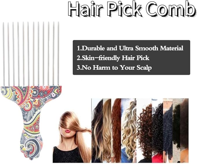 Professional Hair Styling Pick Comb - Stainless Steel, for Afro Hair, Suitable for Women and Men (Waist flower K4)