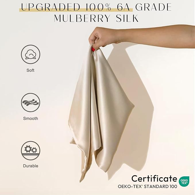 ZIMASILK Upgraded 100% 6A Grade Pure Mulberry Silk Pillowcase for Hair and Skin Silk Pillow Cases with Reinforced Hidden Zipper, More Soft & Durable, Gift Box (King 20"x36" Beige)
